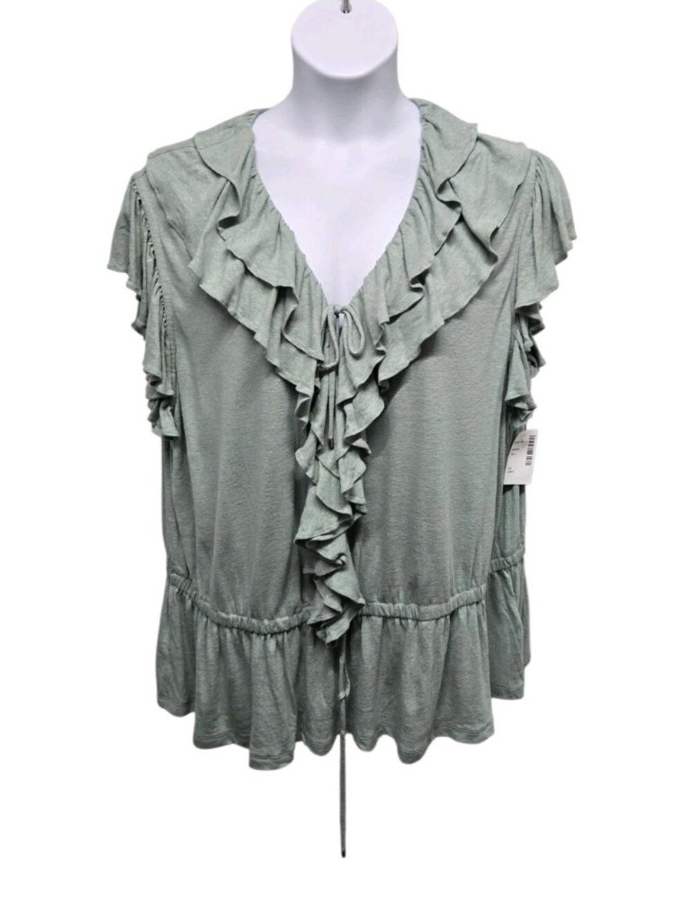 Lauren Ralph Lauren Womens 3X Sage Green Ruffled V Neck Peplum Top Casual